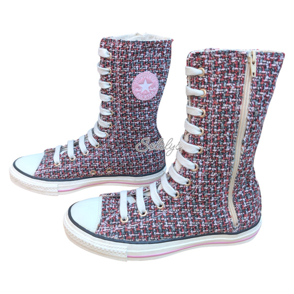 Converse 2006 XHI RARE Calf Extra High Pink Tweed Side Zip Sneaker Boot Womens 5 - Picture 4 of 12